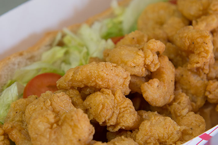Popcorn shrimp PO-BOY, a delicious sandwich. 