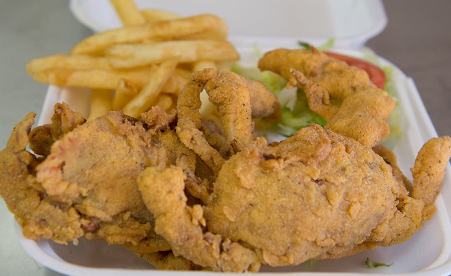 Soft Shell Crab to Eat  In or To Go, a traditional New Orleans dish using local fresh crabs and our own Creole batter.